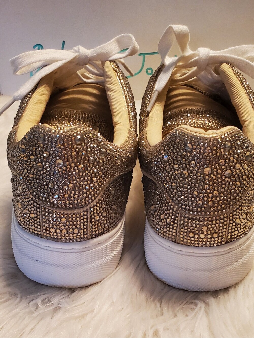 Betsey Johnson Suton Rhinestone Platform Sneakers Gold Bling Sparkle Size 10 - Picture 8 of 11